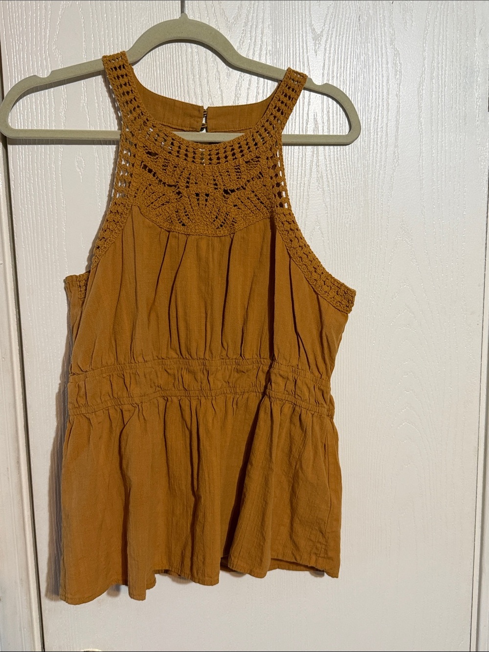 Maurices Mustard Crochet Yoke Halter Camisole